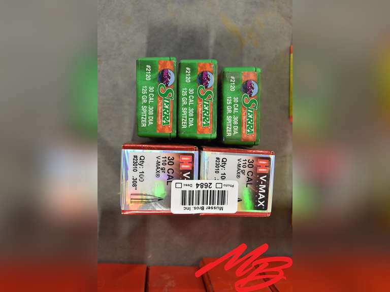 (3) boxes 125 gr 30 cal Speer bullets (2) boxes 110 grain VMax bullets