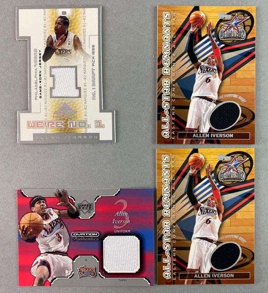 Group of 4 Allen Iverson Game Worn Jersey Cards Matthew Bullock