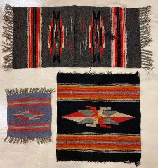 Group of 3 Small Vintage Mexican Wool Rugs Matthew Bullock Auctioneers