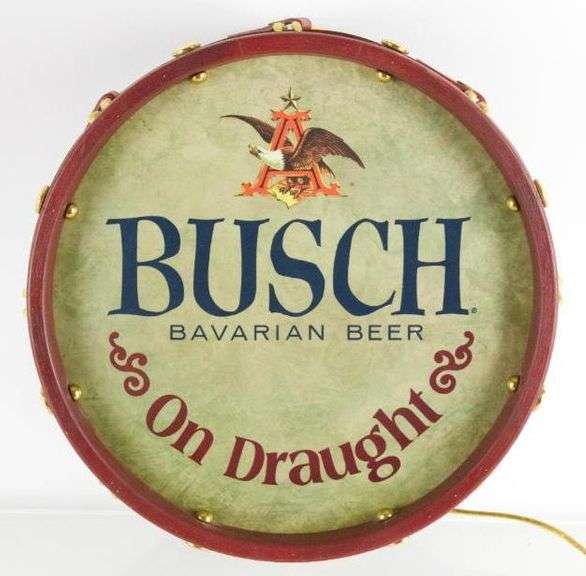 Vintage Busch Light Up Advertising Beer Drum Sign Matthew Bullock Auctioneers