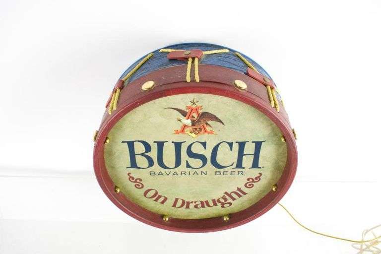 Vintage Busch Light Up Advertising Beer Drum Sign Matthew Bullock Auctioneers