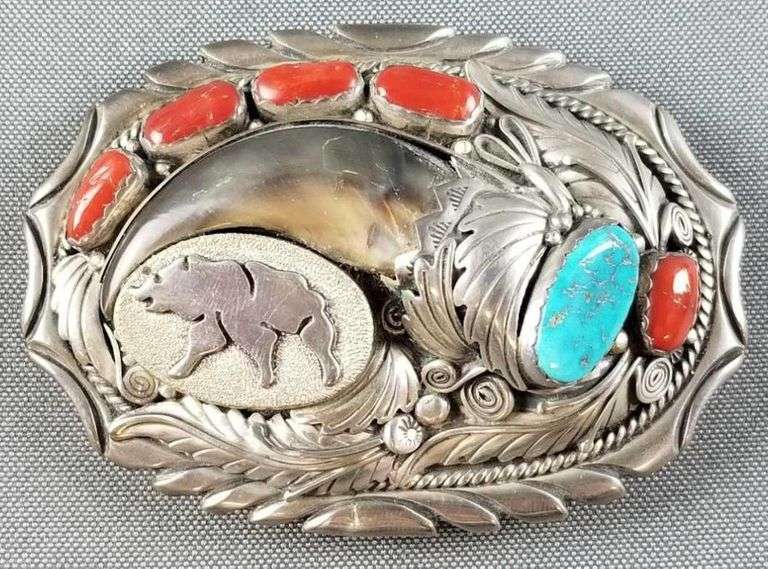 Native American sterling silver bear claw belt buckle Matthew Bullock