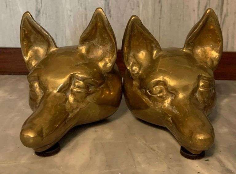 Pair of brass fox head bookends Matthew Bullock Auctioneers