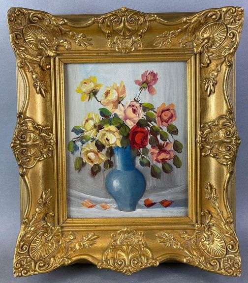 Flowers in Vase Framed Acrylic Painting on Canvas Matthew Bullock