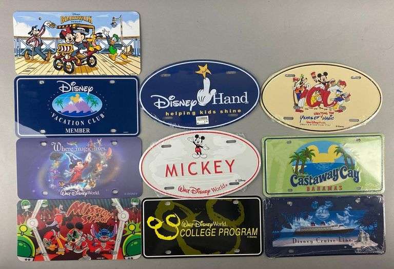 Group of 10 Disney License Plates Matthew Bullock Auctioneers