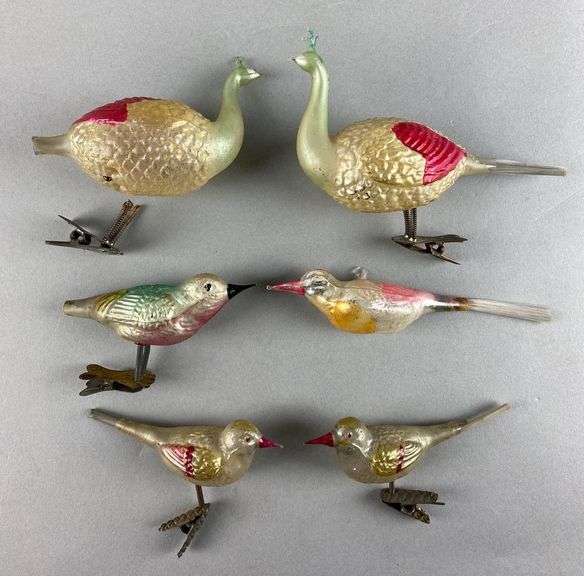 Group of 6 Vintage Clip on Glass Bird Ornaments Matthew Bullock