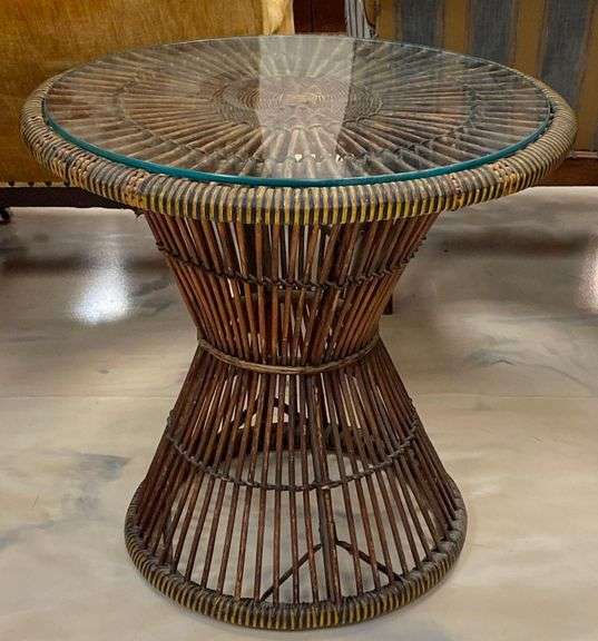 Brown Wicker Glass Top Side Table Matthew Bullock Auctioneers
