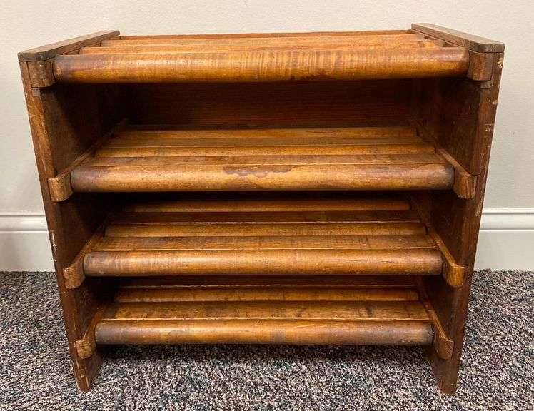 Wood Shoe Rack with Rollers Matthew Bullock Auctioneers