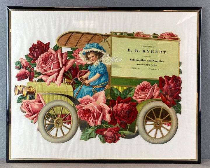 c. 1910 Reo Cars Automobile Streator IL Advertising Diecut Matthew Bullock Auctioneers
