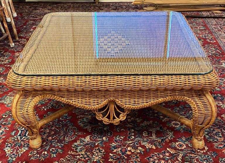 Glass Top Wicker Coffee Table Matthew Bullock Auctioneers