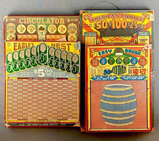 Group of 4 Vintage Gambling Game Punch Boards Matthew Bullock Auctioneers