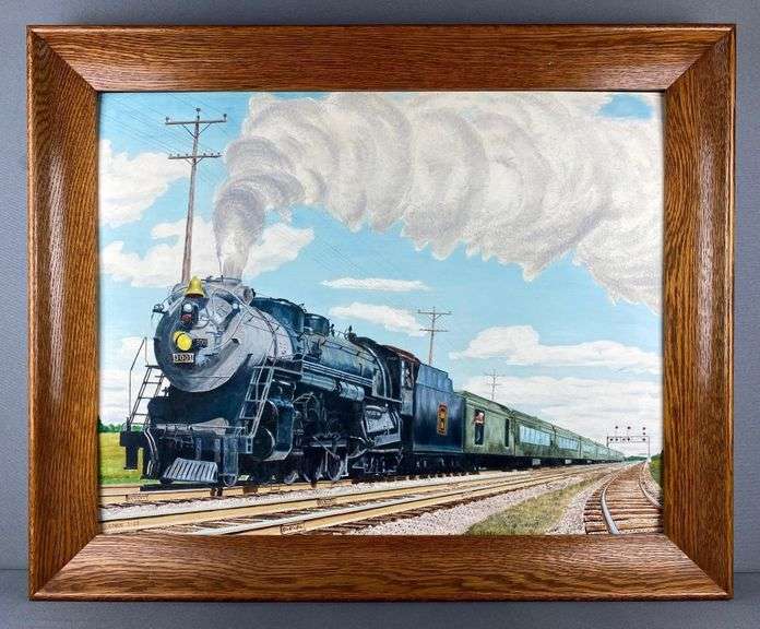 J. Kodre Framed Steam Engine Oil Painting on Canvas Board Matthew