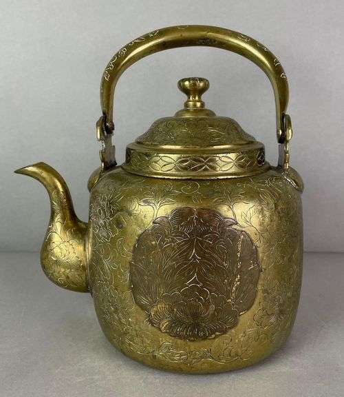 Brass Wash Teapot with Ornate Floral Design Matthew Bullock Auctioneers