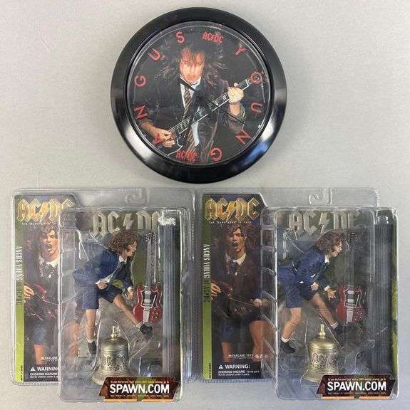 Group of 3 AC/DC Action Figures and Clock - Matthew Bullock Auctioneers