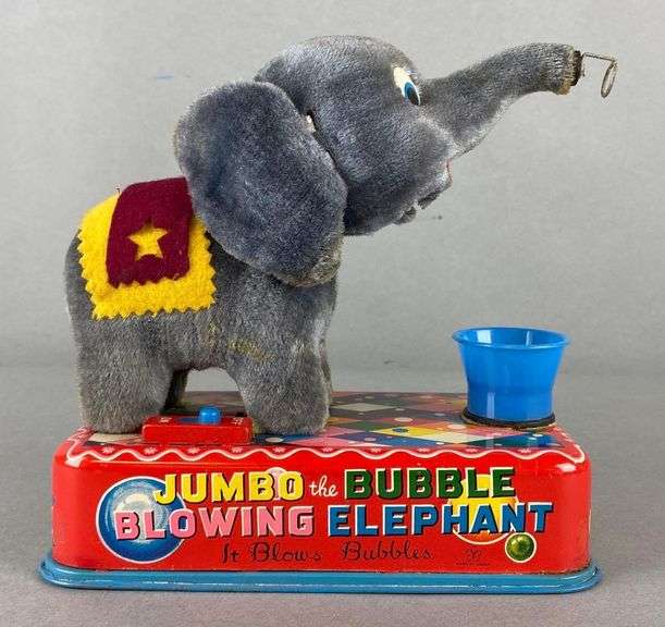 ET Co. Jumbo the Bubble Blowing Elephant Tin Litho Toy Matthew