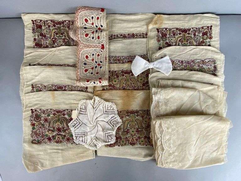 Group of 17 Assorted Vintage Fabric Pieces and More Matthew Bullock
