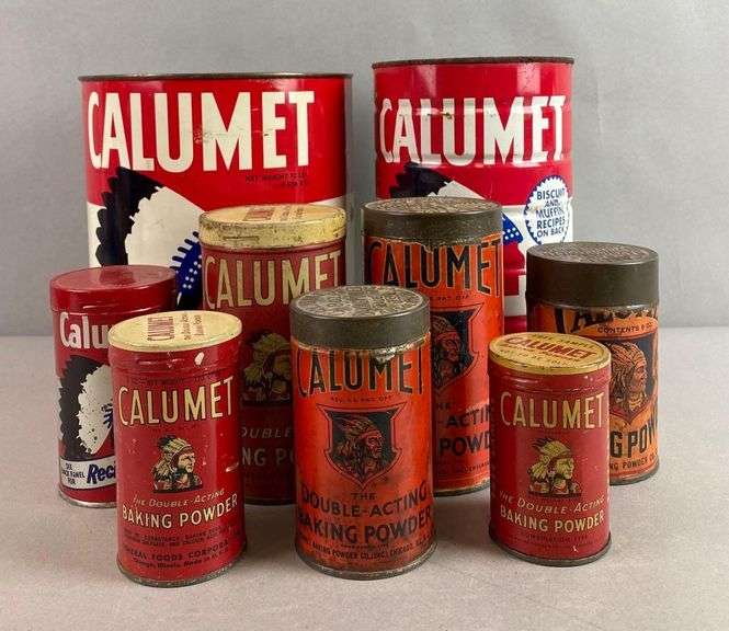 Group of 9 Calumet Baking Powder Advertising Tins Matthew Bullock