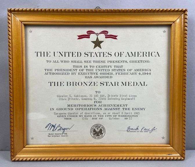 WW2 US Bronze Star Medal Citation Matthew Bullock Auctioneers