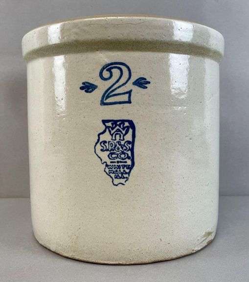 White Hall Illinois S.P. and S. Co. 2 Gallon Stoneware Crock Matthew Bullock Auctioneers