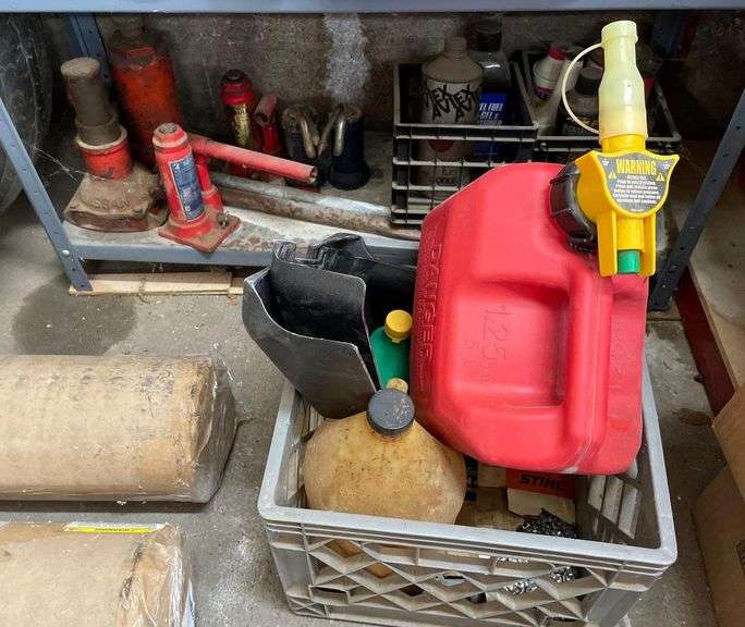 Group of Floor Jacks and Automotive Fluids Matthew Bullock Auctioneers
