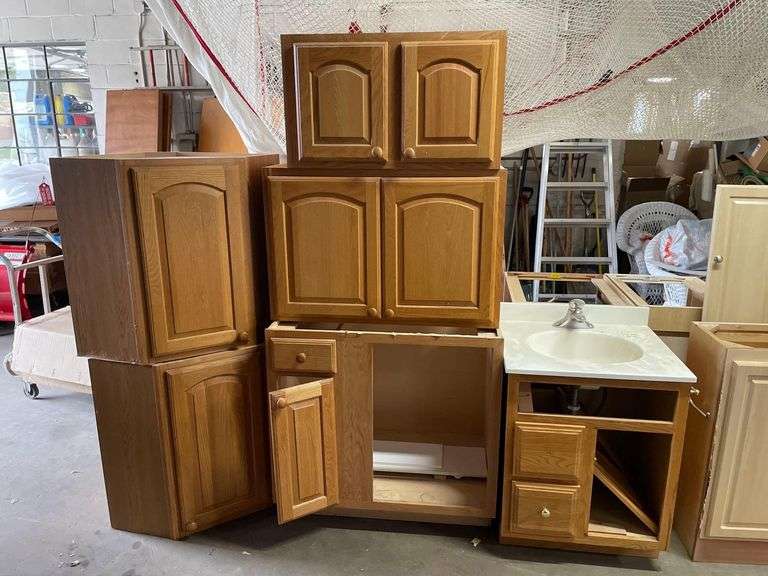 Group of 6 Used Oak and Vanity with Sink Matthew Bullock