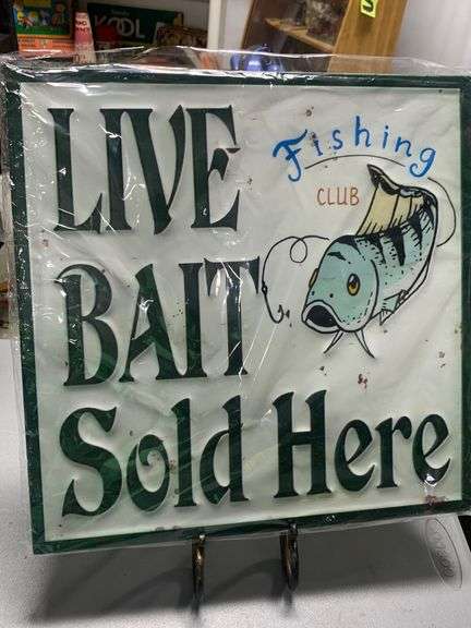 In the plastic ! Nice made Live Bait embossed heavy built sign