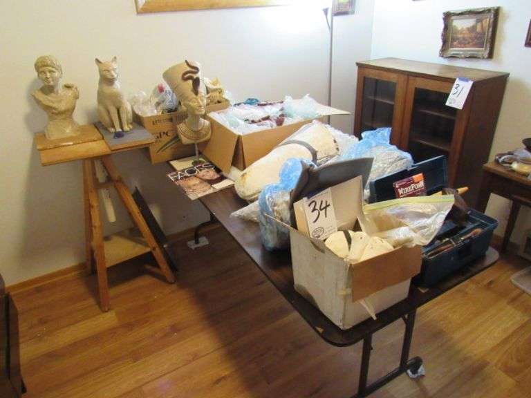 6 FT. FOLDING TABLE, ARTIST SCULPTING TABLE 21"X21" AND 37" TALL PLUS