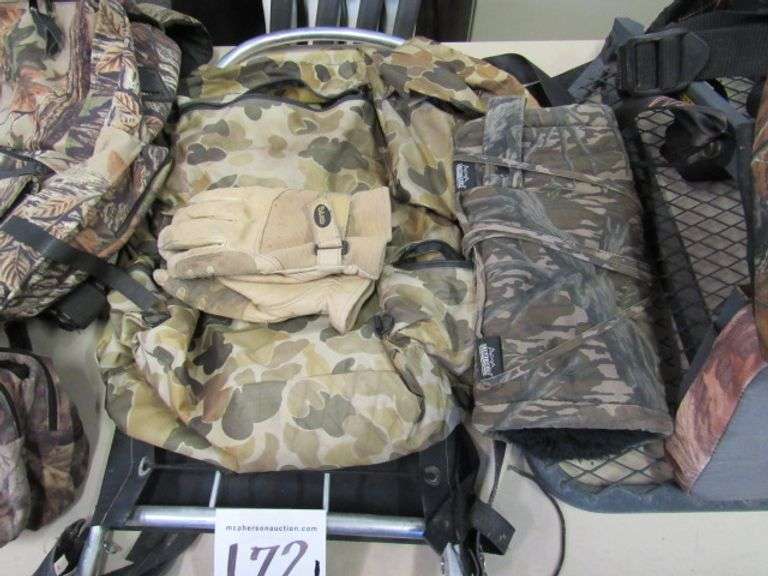 GROUP OF CAMO BACKPACKS AND DEER STAND McPherson Auction & Realty