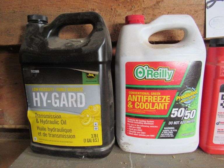 GROUP OF HYD FLUID, COOLANT, DIESEL ADDITIVE AND ETC. NOT ALL FULL
