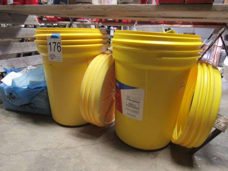 2 NEW UNIVERSAL SPILL KITS YELLOW PLASTIC CONTAINER, AND HALF BAG OF OIL ABSORB OIL RAGS