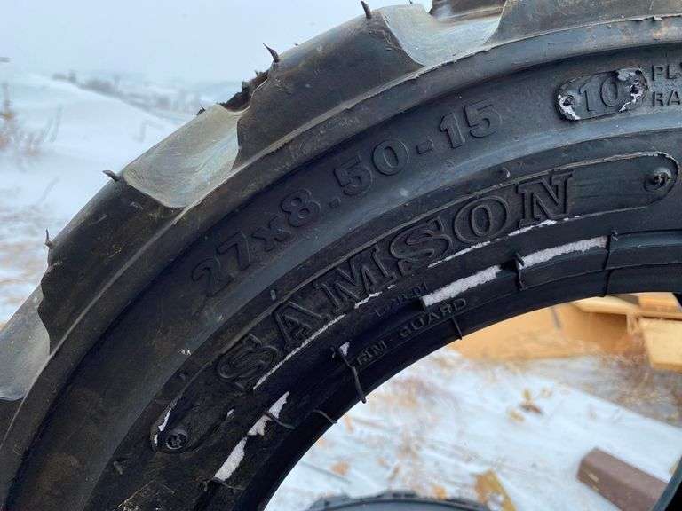 3 BRAND NEW 27 X 8.50 15" HEAVY DUTY SIDE WALL SKID LAODER TIRES, 1