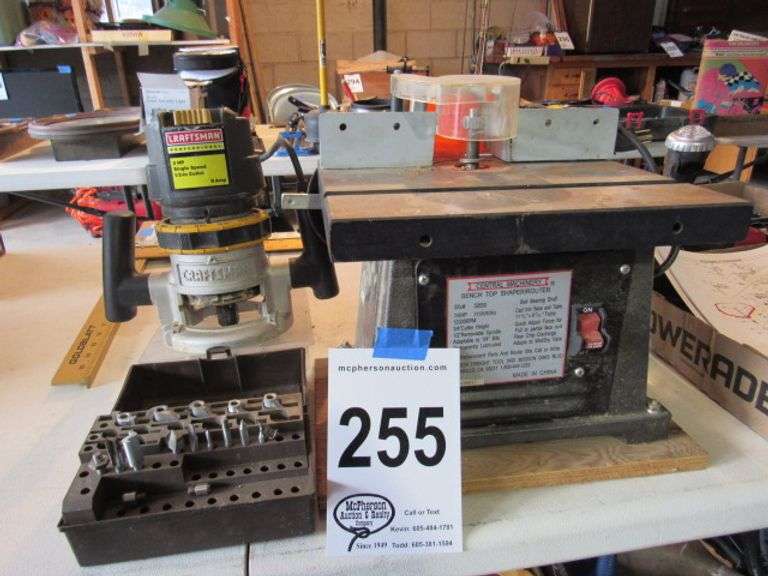CRAFTSMAN ROUTER WITH BOX OF ROUTER BITS, BENCH TOP SHAPER/ ROUTER ...