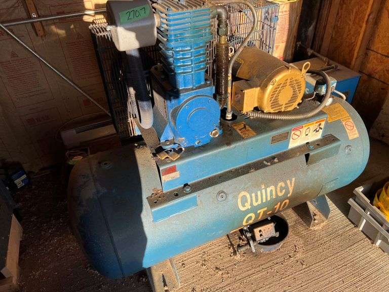 QUINCY MODEL QT 10 HORIZONTAL AIR COMPRESSOR 3 PHASE BEING USED