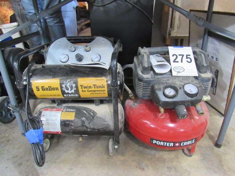 PORTER CABLE PANCAKE AIR COMPRESSOR AND TWIN TANK AIR COMPRESSOR BOTH