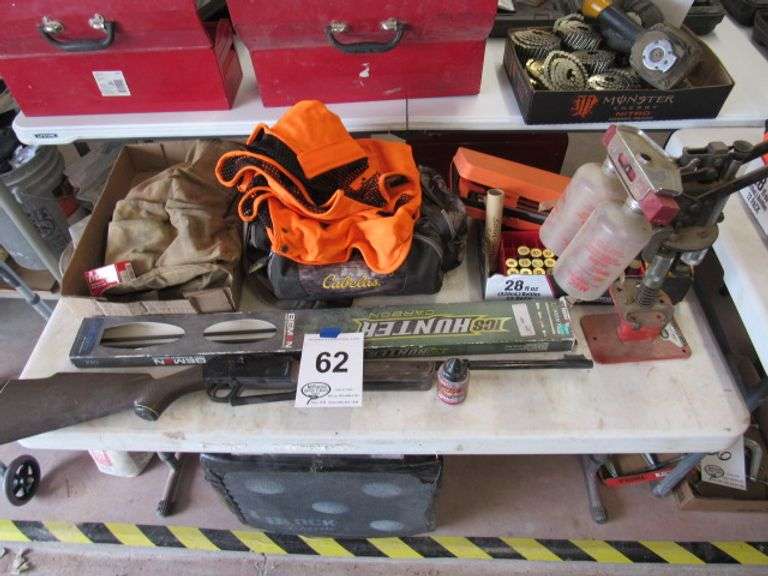 BB GUN, CABELA'S MEDIUM HUNTING VEST, BAG, HALF BOX OF 12 GAUGE, MEC