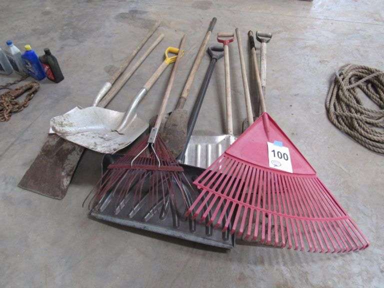ASSORTMENT OF SHOVELS, RAKES McPherson Auction & Realty