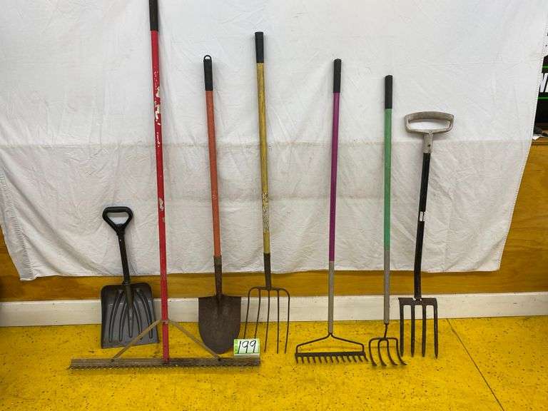Landscape Rake, Pitch Fork, Potato Fork, Shovels, Garden Rake Meagher Auctioneers