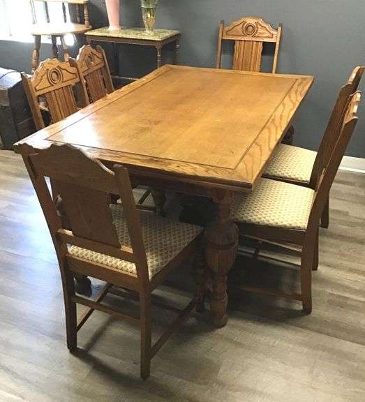 Oak Dining Table W/ Pull Out Leaves, 6 Oak Dining Chairs 60x38 W/ 18in