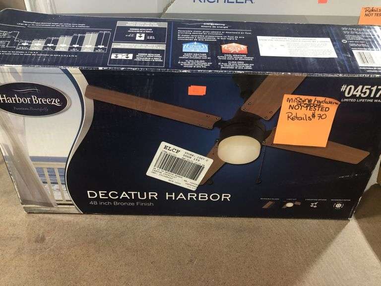 Harbor Breeze 48 inch ceiling fan—missing hardware and globe Metzger