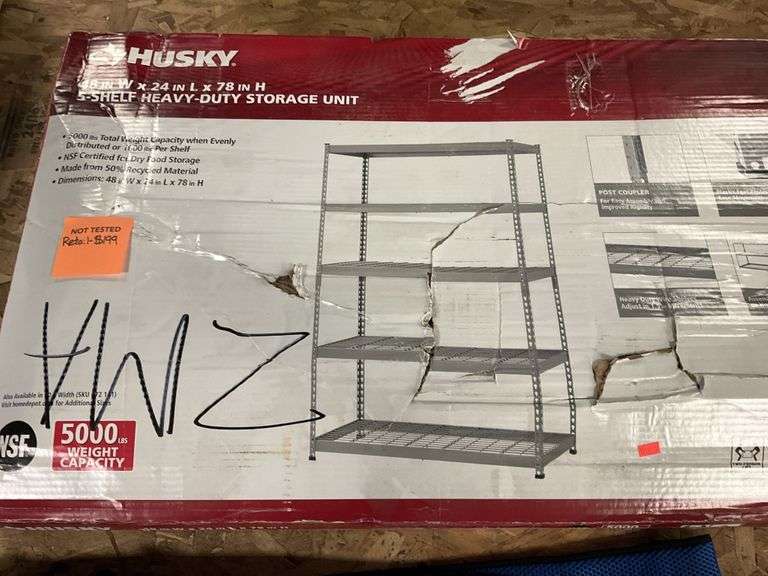 Husky 5 shelf heavy duty storage unit, 48 in. W x 24 in. L x 78 in. H