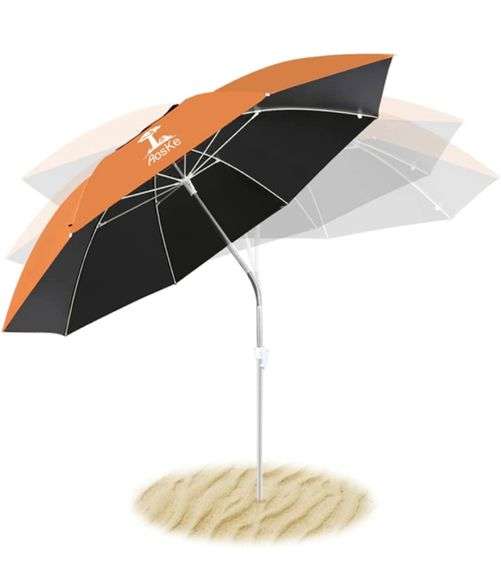 AosKe 6.5FT Portable Beach Umbrella SPF 50+ with Sand Anchor, Tilt Pole