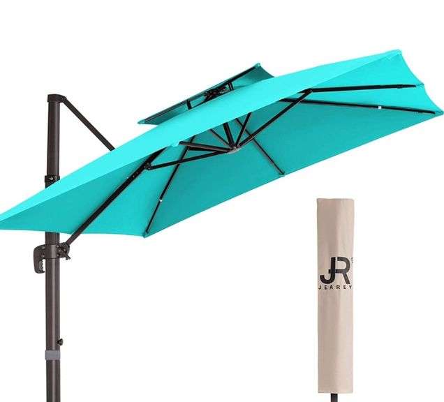 JEAREY 9FT Patio Umbrella Double Top Deluxe Square Hanging Patio