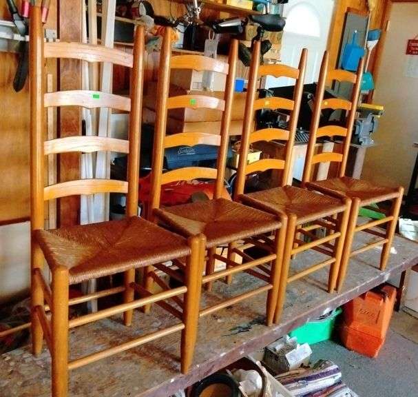 4 Ladder back chairs with wicker woven seat Metzger Property Services LLC