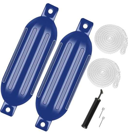 VEITHI Boat Fenders 2Pack, Ribbed Twin Eyes Vinyl Boat Fender, Boat