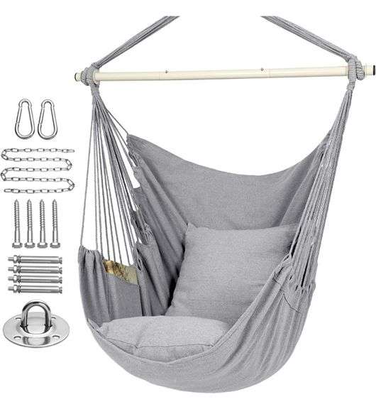  STOP Hammock Chair Hanging Rope Swing, Max 500 Lbs, 2 Seat Cushions