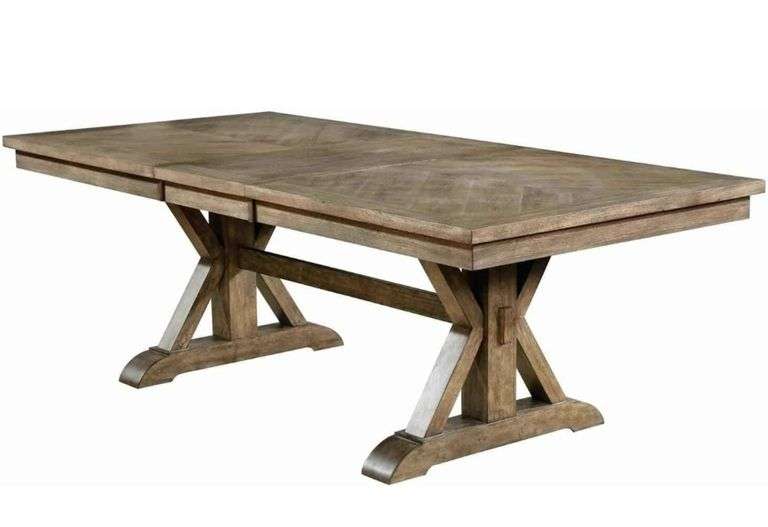 Benjara Transitional Style Wooden Dining Table with Trestle Base, Brown