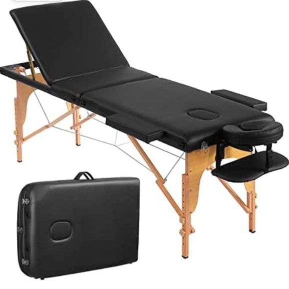 PrimeZone Black Massage Table Portable 3 Folding Lash Bed with