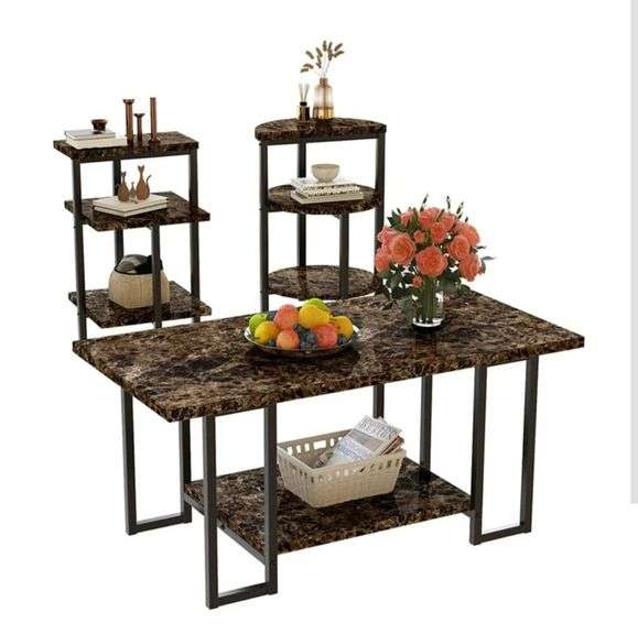 Coffee Table Set of 3, Modern 3Piece Table Set Faux Marble Coffee