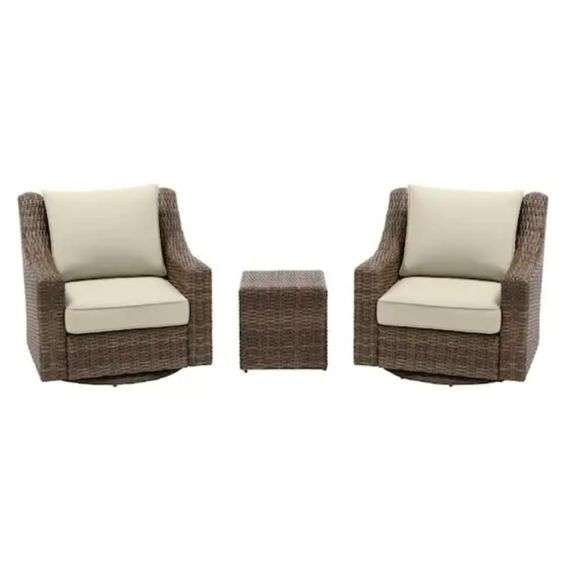 Hampton Bay Rock Cliff Brown 3Piece Wicker Outdoor Patio Seating Set