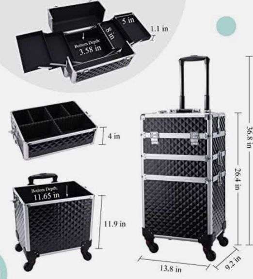 Frenessa 3 in 1 Rolling Makeup Train Case Professional Cosmetic Trolley